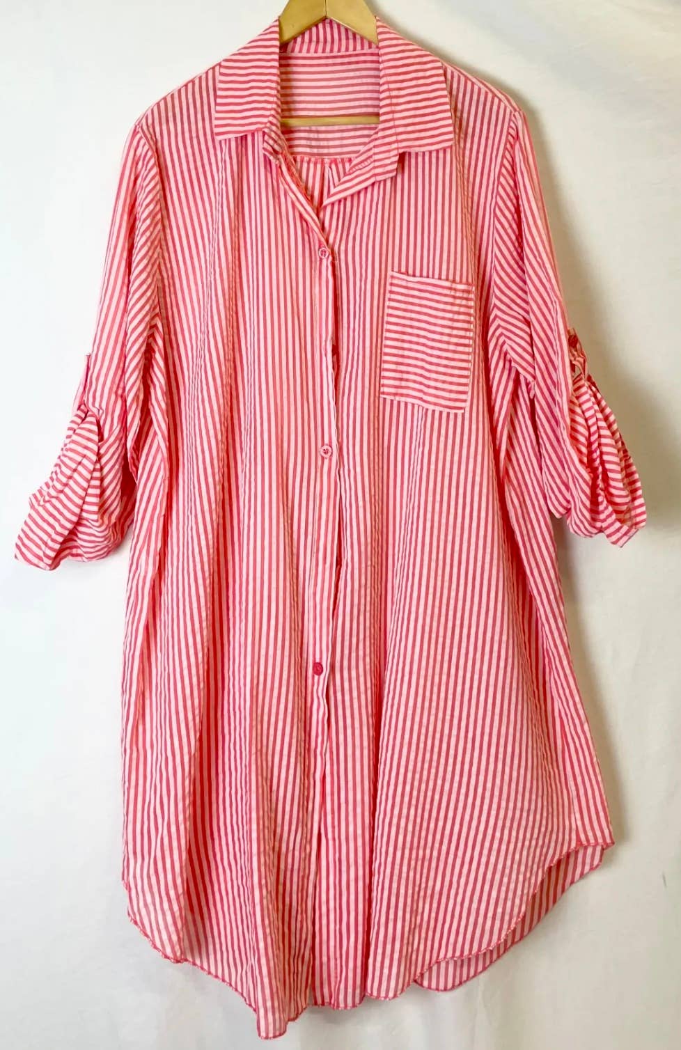 LOOWIE - Wholesale Dress - Women's - 780 Italian Striped Cotton Oversize Shirt Dress Cover Up4