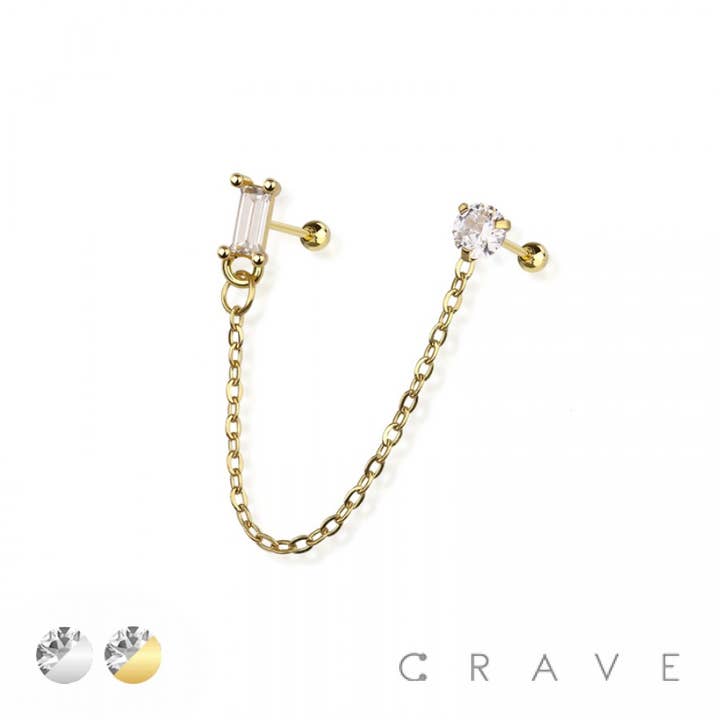 CRAVE - Wholesale Enkele oorbel - VIERKANTE CZ KETTINGSCHAKEL 316L KRAAKBEENHALTER VAN CHIRURGISCH STAAL3