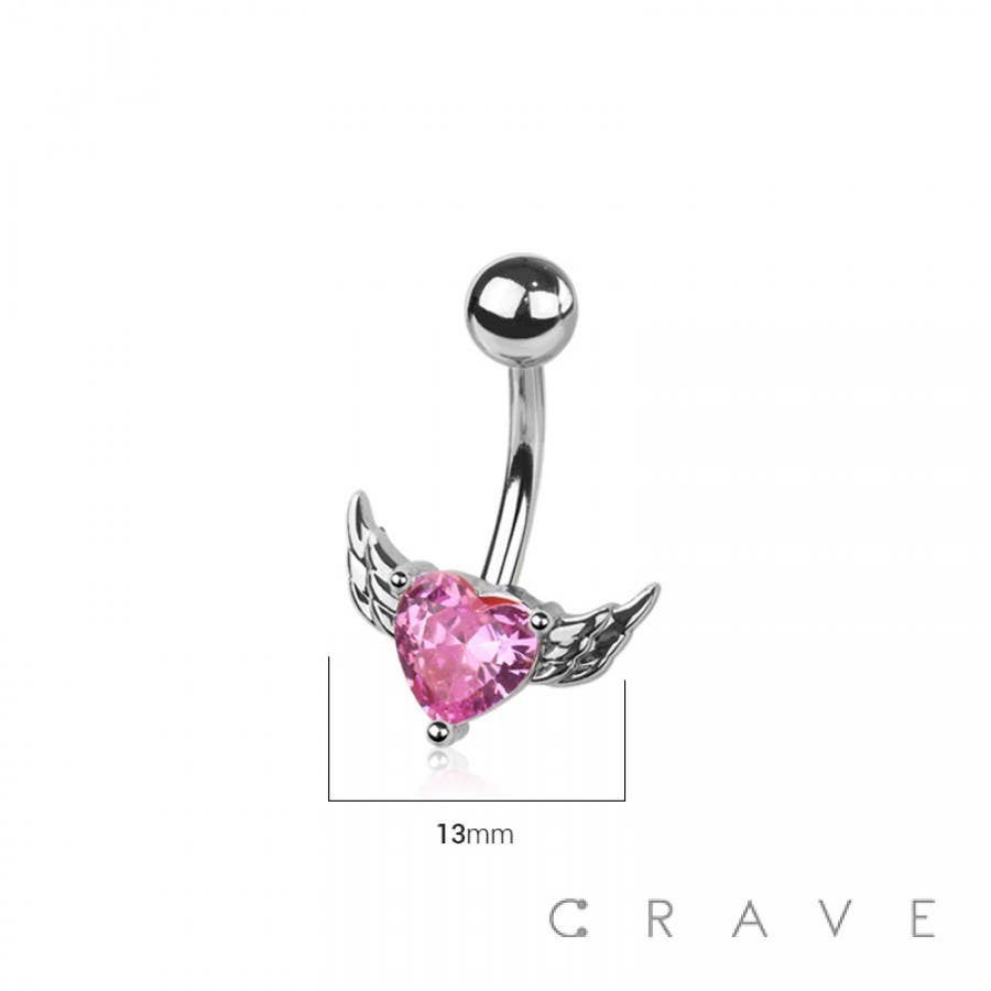 CRAVE - Vendita all'ingrosso Catena per viso/corpo - ANELLO DA OMBELICO CON ALI A CUORE IN ACCIAIO CHIRURGICO 316L CON ZIRCONIA CUBICA CUBICA2