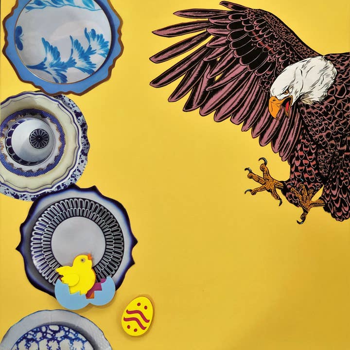 Collage original, décoration murale, cadeau, art unique, aigle pour la vente par Pink Buddhas