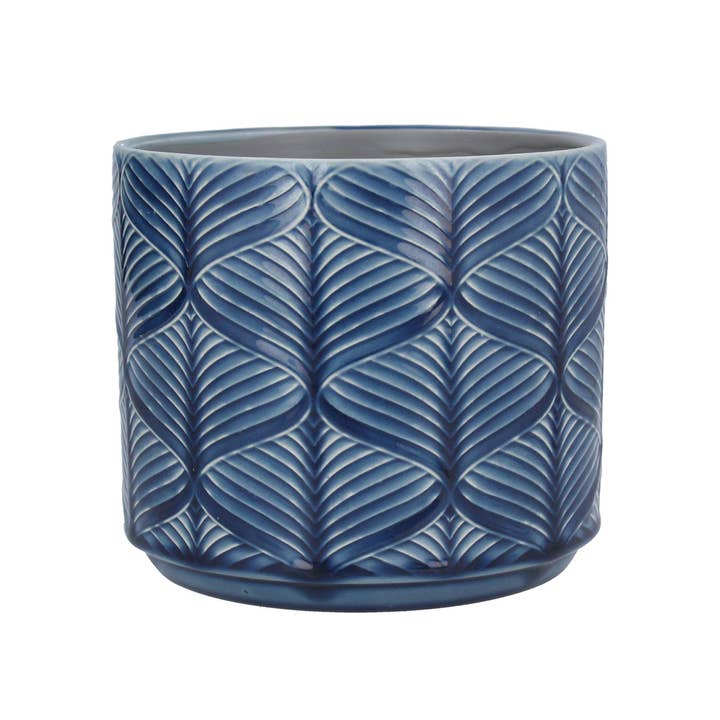 GE20030: Navy Wavy Ceramic Pot Cover, med 6.8x6.8x6in for wholesale by Silver Tree Home & Holiday