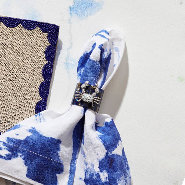 Krab blauw schildpad hars servetringen, set van vier voor wholesale door Joanna Buchanan