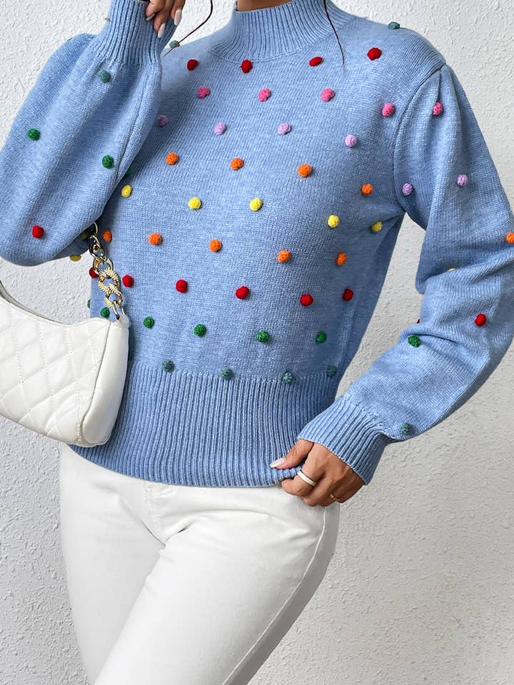 Lily Clothing - Wholesale Knit Sweater - Women's - WOMEN RIBBED HIGH NECK COLOR SWISS DOT JUMPER TOP_CWOSWL02802