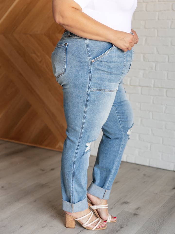 Avenue Wholesale - Wholesale Jeans - Women's - Judy Blue High Rise Patch Pocket Distressed Boyfriend Jeans