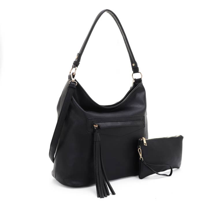 MiMi Wholesale - Wholesale Shoulder Bag - Women's - FC20495 Eliza Front Tassel Pocket 2 in 1 Hobo Shoulder Bag S