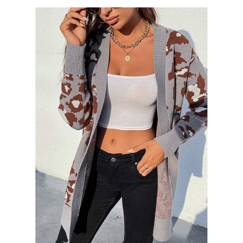 OceanusSwim – Cardigan - Mulher por atacado – Camisola Malha Comprida Leopardo Print Casaco4