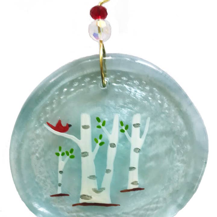 Wine Bottle Art - Wholesale Ornament - Ornament - Redbird & Birch Trees