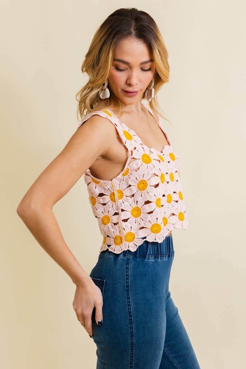 Leto Accessories - Wholesale Gebreide top - Dames - Schattig gehaakt crop top met madeliefjes 🌼 | Trendy zomerstijl3