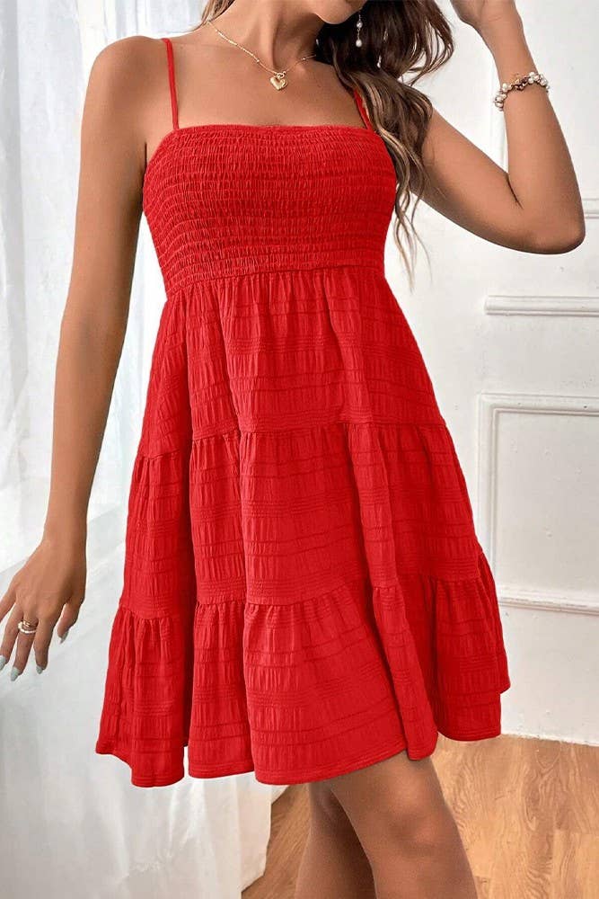 UNISHE - Vente Robe – femme - Robe cami smockée texturée unie printemps-été AXR08328