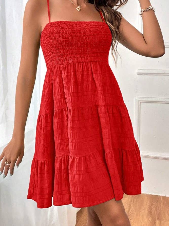 UNISHE - Vente Robe – femme - Robe cami smockée texturée unie printemps-été AXR08328