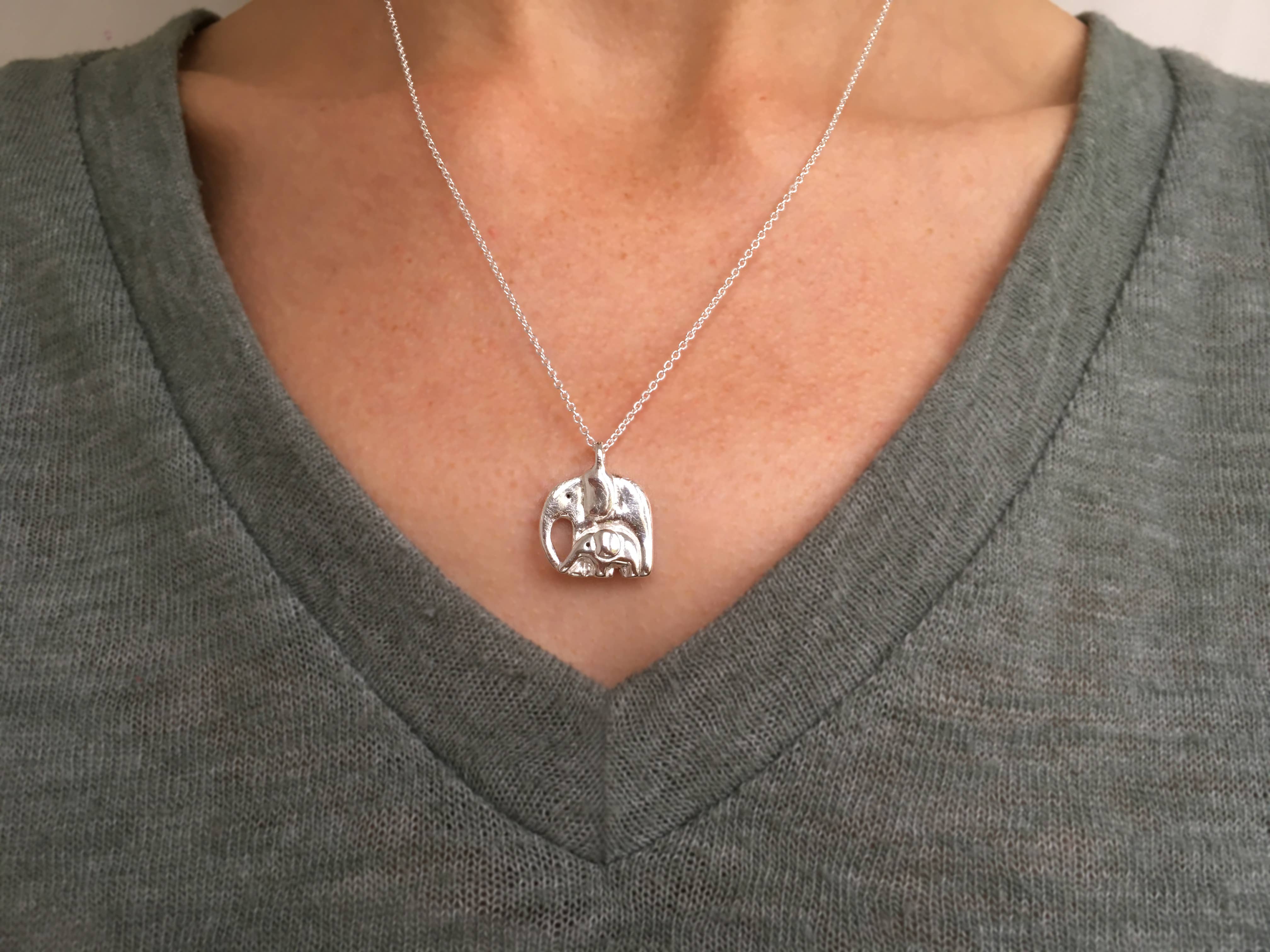 Blue Dot Jewelry - Wholesale Pendant/Charm Necklace - Silver Elephant and Baby Necklace1