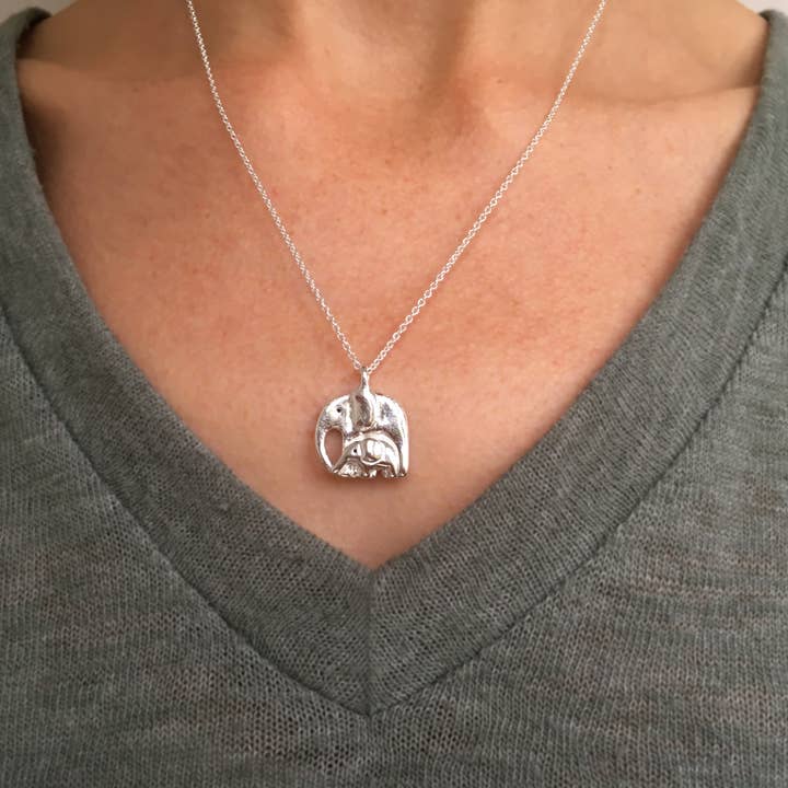 Blue Dot Jewelry - Wholesale Pendant/Charm Necklace - Silver Elephant and Baby Necklace1
