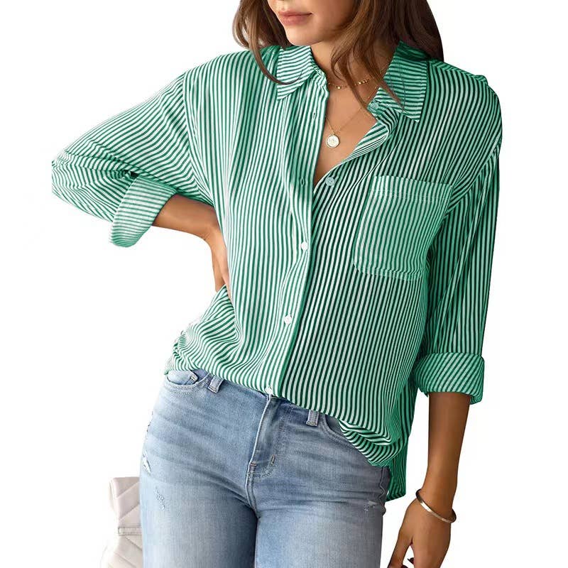 Rosa Clothing - Wholesale Button Down Shirt - Women's - Loose buttons striped shirt top5