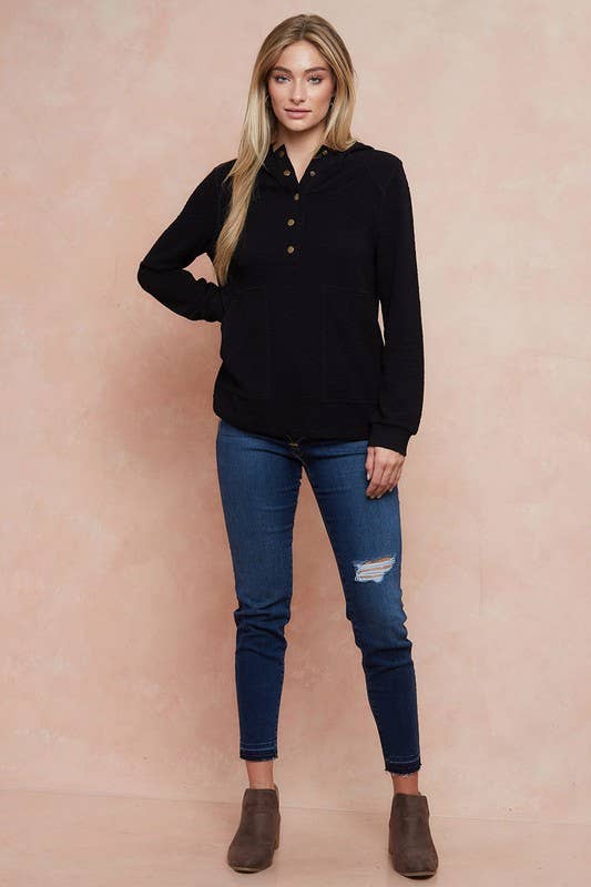 Doe and Rae – Engroshandel Hoodie – Kvinder – Knappet tekstureret hættetrøje m/løbegang - 10092J3