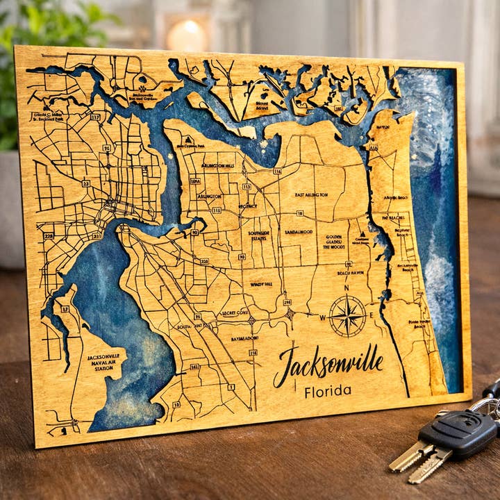 Jacksonville Map Epoxy Poured Sign for wholesale by Paisley Grace Makery
