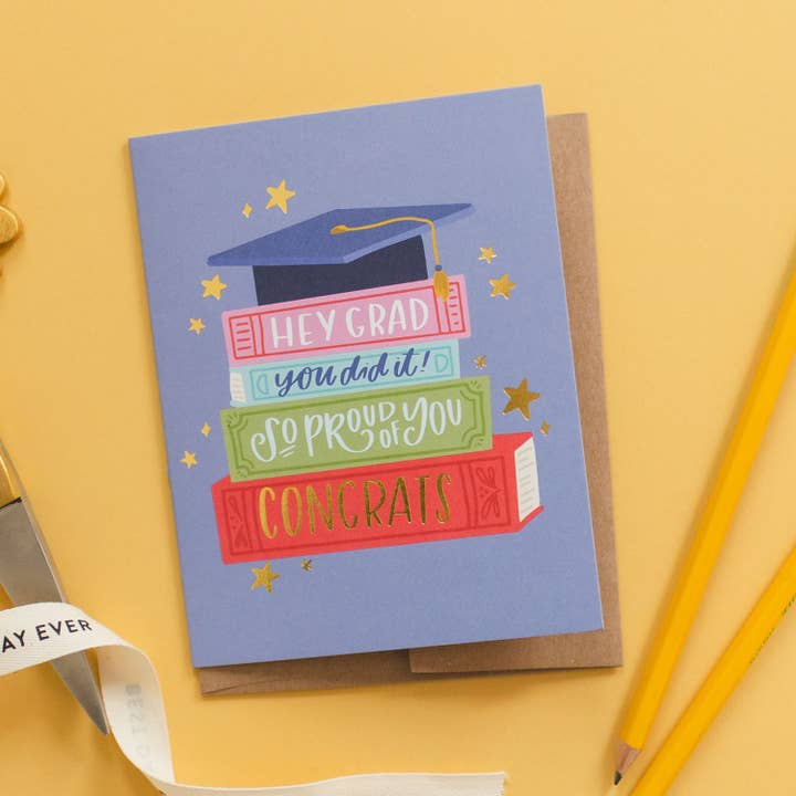 Pippi Post - Wholesale Graduation Card - Grad Book Stack Graduation Greeting Card