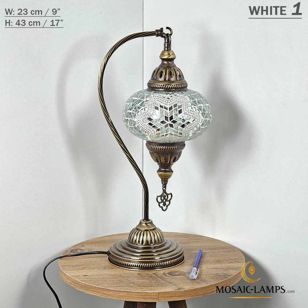 Mosaic Lamps - Wholesale Accent/Desk Lamp - 10+Colors - Gooseneck Large Globe Mosaic Table Lamp, Turkish85