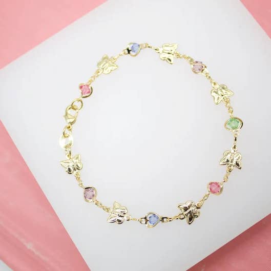 Armband mit mehrfarbigen Zirkonia-Steinen und Schmetterlings-Anhänger für den Großhandel von MIA Jewelry