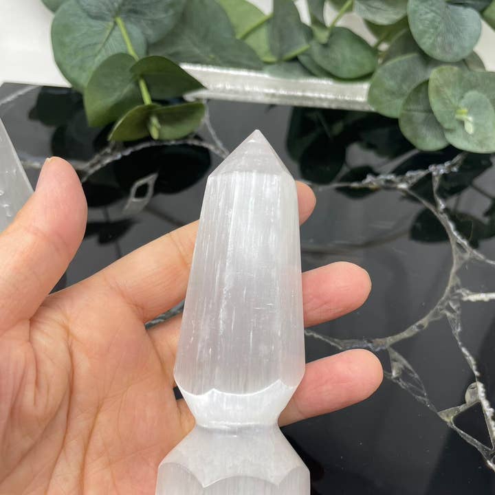 Selenite Tower Point Scepter - 5 per lot for wholesale by Crystal Deal