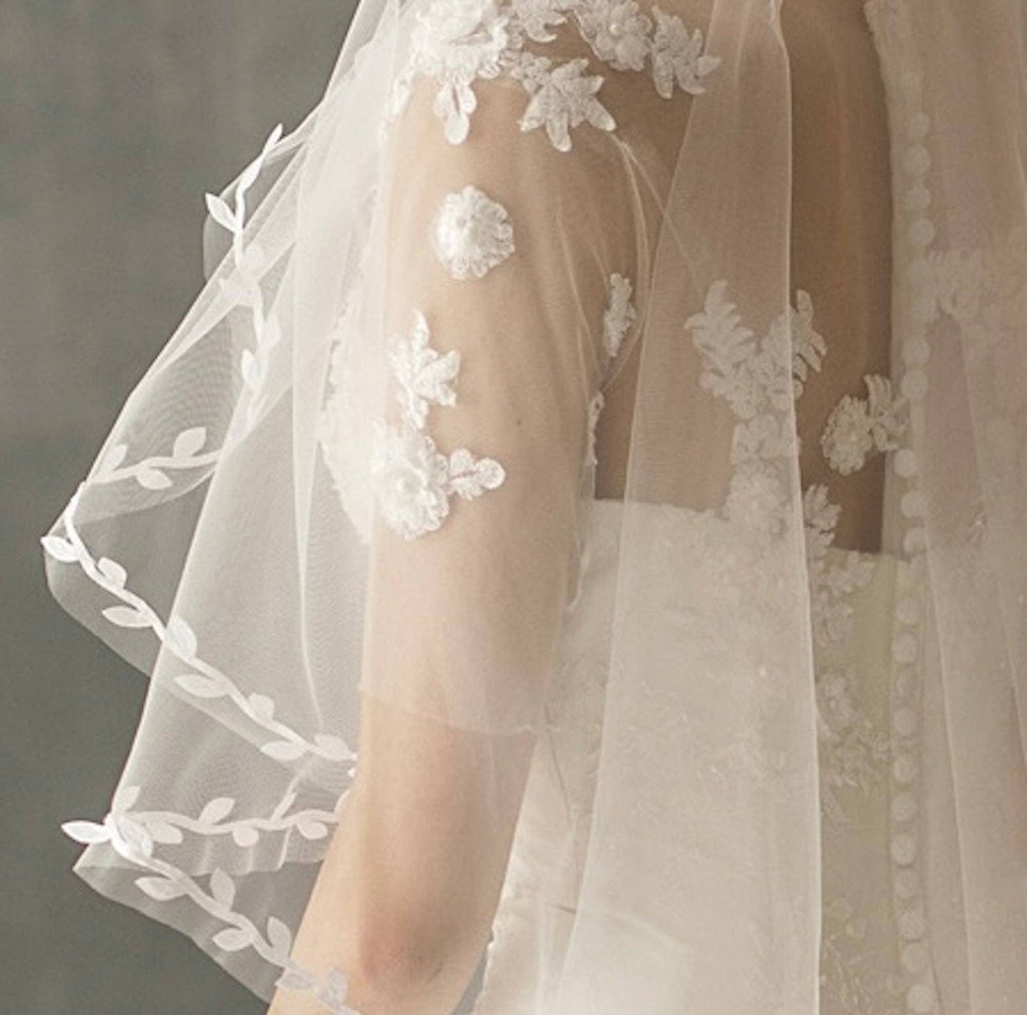 LanLivia - Wholesale Veil - Women's - Elegant Hat Style Bridal Veil with Leaf Lace Lining - Iron Before Use6