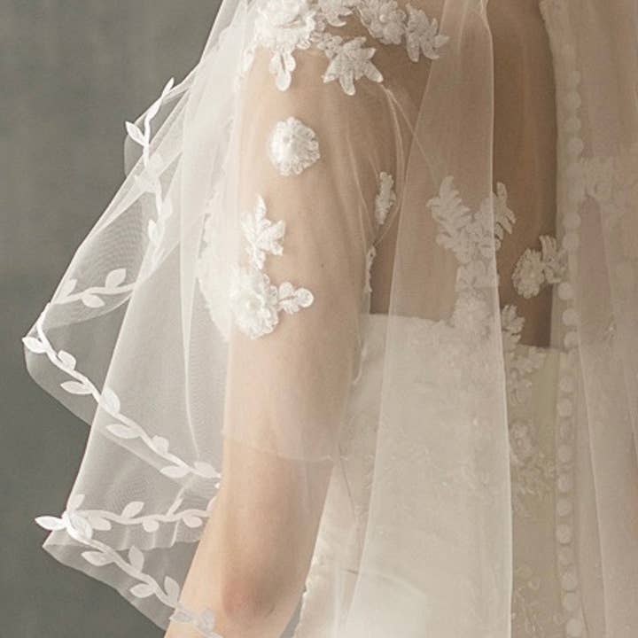 LanLivia – wholesale Veil – Women’s – Elegant Hat Style Bridal Veil with Leaf Lace Lining - Iron Before Use6