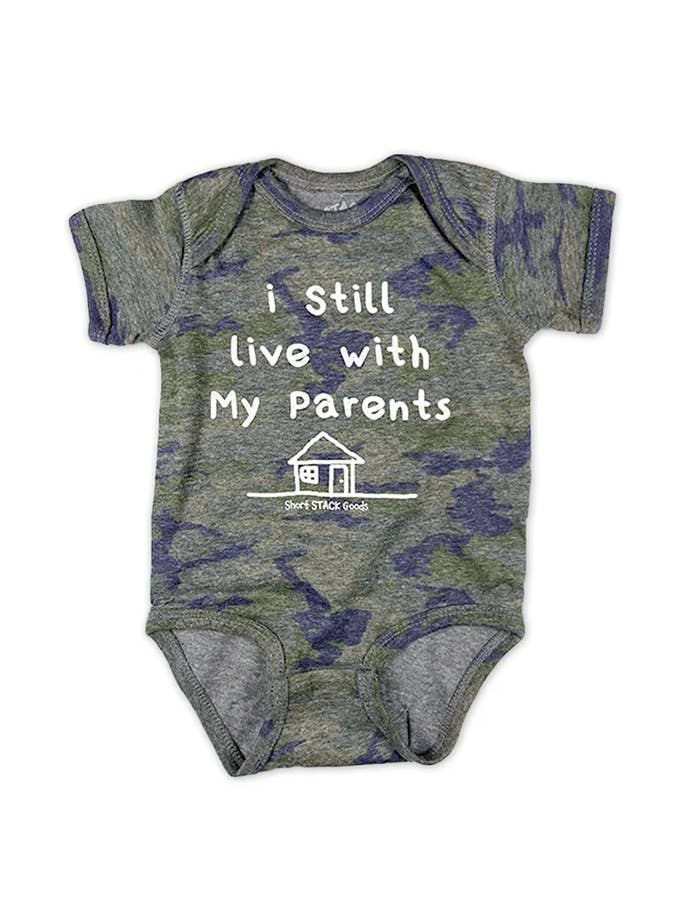 Baby Graphic Onesie - "I Still Live with My Parents" for wholesale by Short Stack Goods