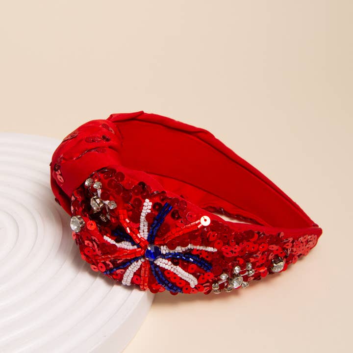 SP Sophia Collection - Wholesale Fashion Headband - Women's - Patriotic Fireworks Sequin Embellished Crystal Headband