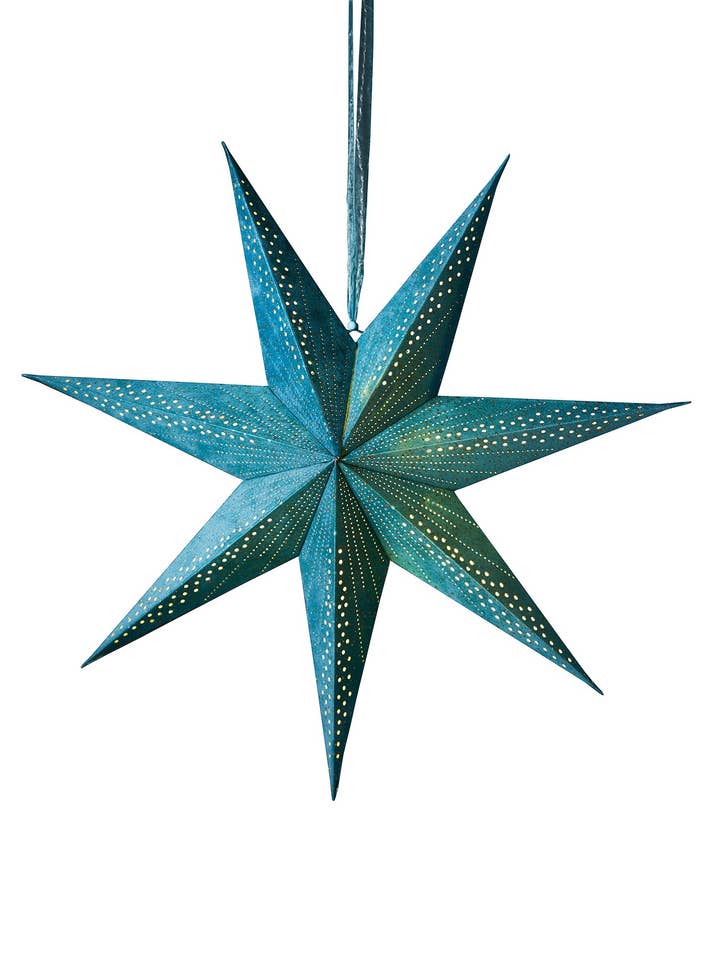 7-armad stjärna i teal sammet med glitter och LED-lampor för wholesale av Namaste