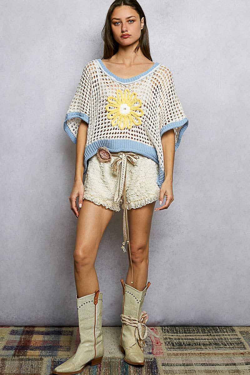 Pol Clothing - Wholesale Knit Top - Women's - Round Neck Sleeveless Floral Thin Sweater Top SALE54