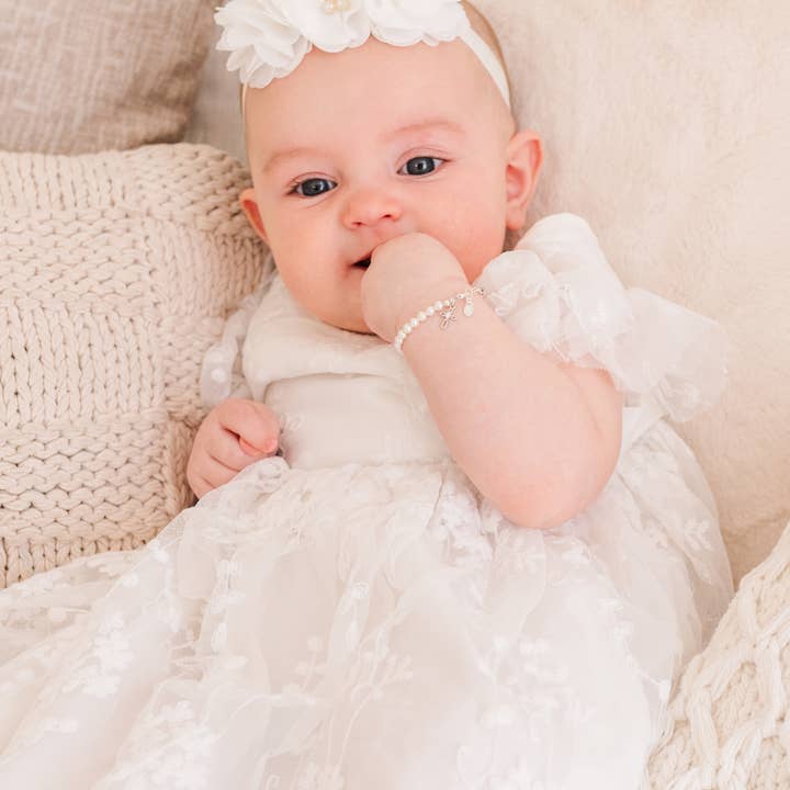 Cherished Moments - Wholesale Beaded Bracelet - Kids - Girls Silver Pearl Baby Baptism Bracelet, 1st Communion Gift