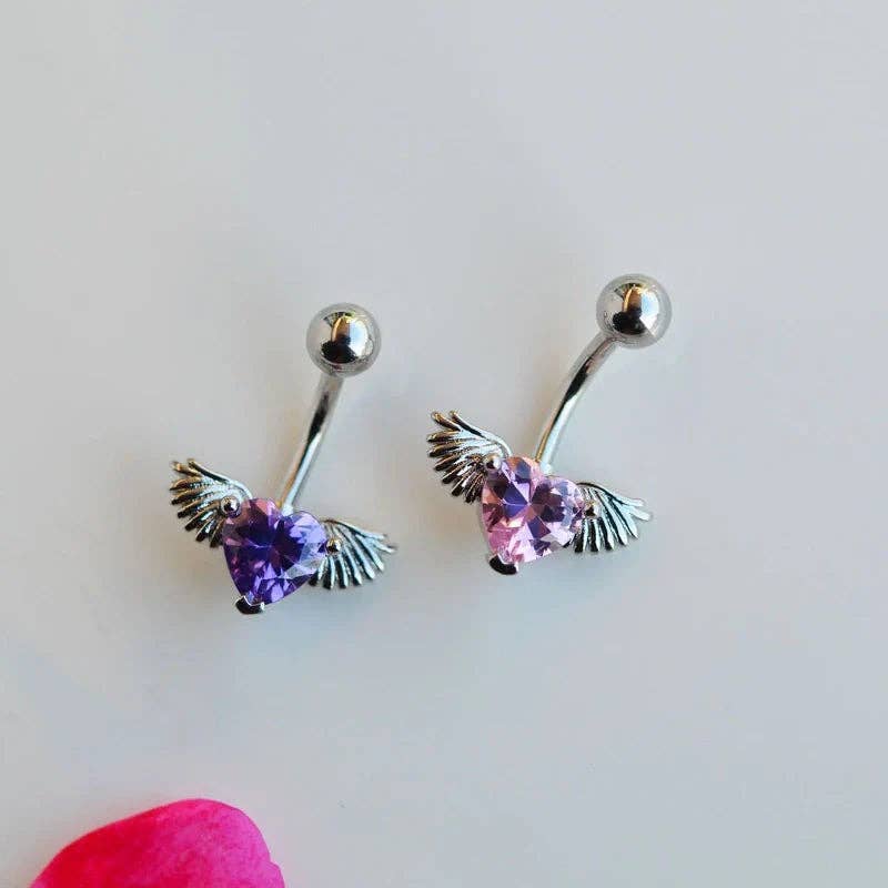 StockJWL - Wholesale Belly Ring - Pink Heart Angel Wing Belly Button Ring, Navel Piercing, Belly Button Piercing, Belly Ring, Curved Barbell, Belly Piercing, Belly Bar4