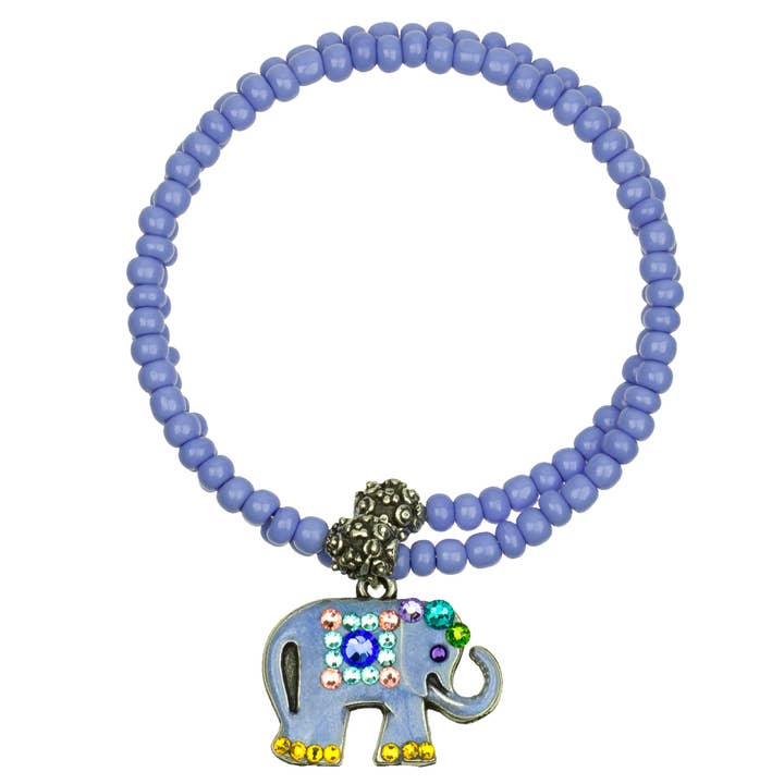 Aqua Enameled Elephant Beaded Wrap Bracelet w/Swarovski® for wholesale by Anne Koplik Designs, Inc.