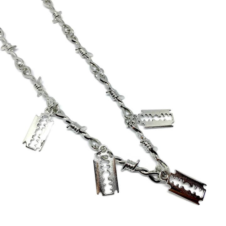 Gifts From The Crypt - Wholesale Pendant/Charm Necklace - Barbed Wire Razor Blade Necklace Thorn Spikes Gothic Grunge1
