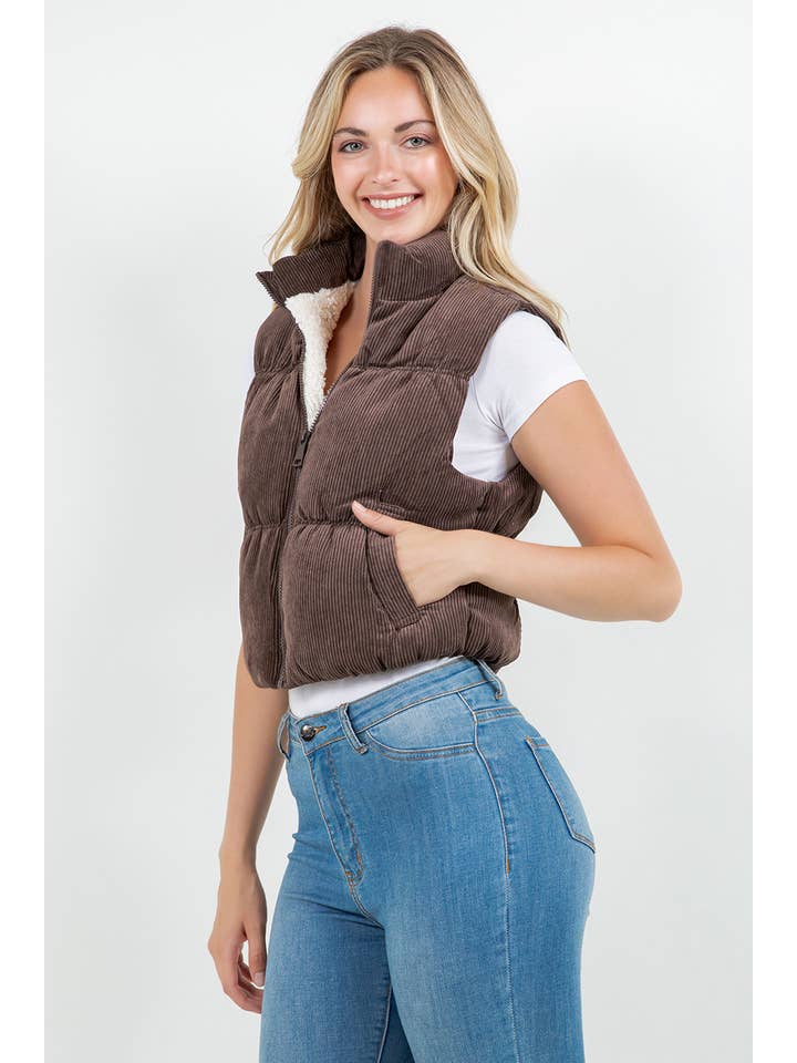 Veracci - Venta al por mayor Chaleco de abrigo - Mujer - Chaleco Vintage de Pana con Forro de Sherpa12