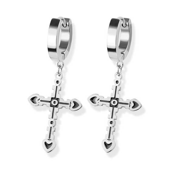 PAIR OF 316L SS EARRINGS WITH ANTIQUE LOOK CROSS DANGLE for wholesale by CRAVE