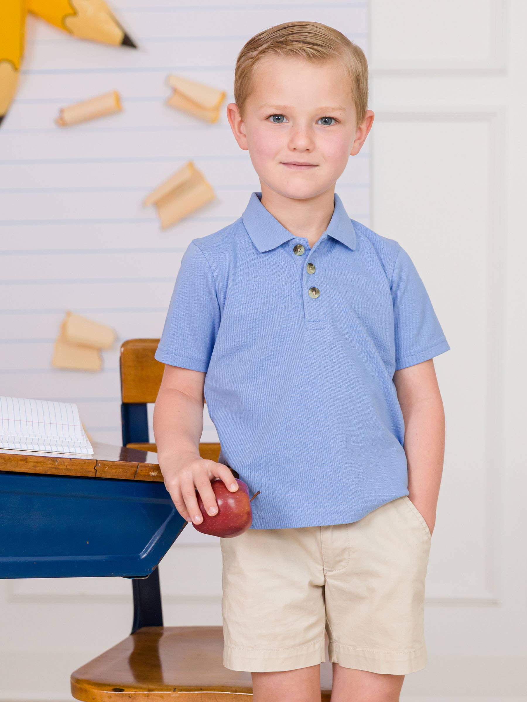 Blauw Jongens Periwinkle Blauwe Piqué Korte Mouwen Polo Shirt voor groothandel op Faire3