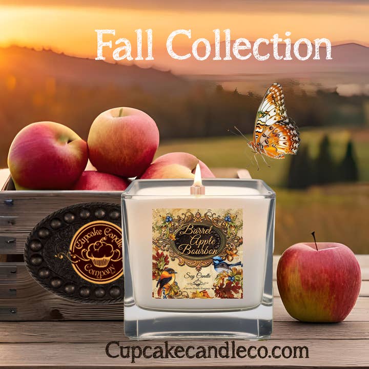 Fall Barrel Apple Bourbon Wood Wick Candle for wholesale by Cupcake Candle Company