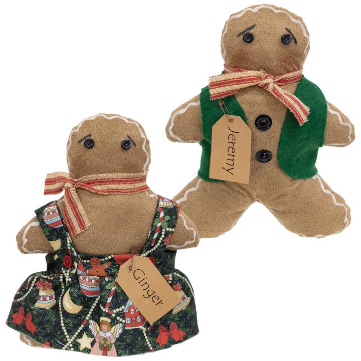 Stuffed Ginger or Jeremy Gingerbread Doll - 2 Asstd. for wholesale by The Hearthside Collection