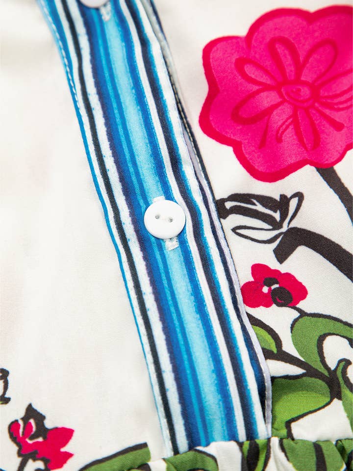 Pink Floral Print Tie Neck Striped Detail Flutter Sleeve Blouse for wholesale on Faire4