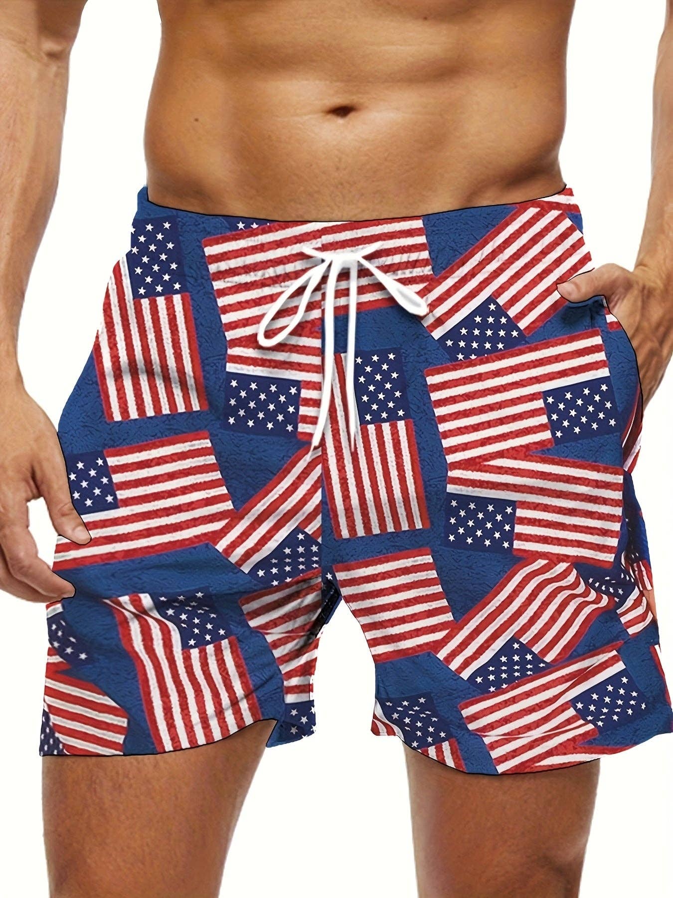 SWIMFA – Engroshandel Badeshorts – Mænd – 3003 Herre Sommer Casual Shorts - Amerikansk Flag & Ørn Patriotisk Print, Sort & Hvid Kontrastdesign, Almindelig Pasform, Maskinvaskbar5