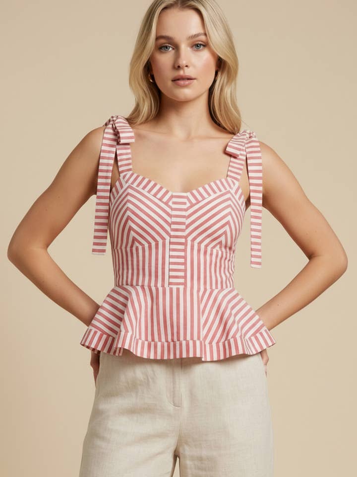 SOT1280 Striped Tie-Strap Peplum Corset Top for wholesale by Heyson