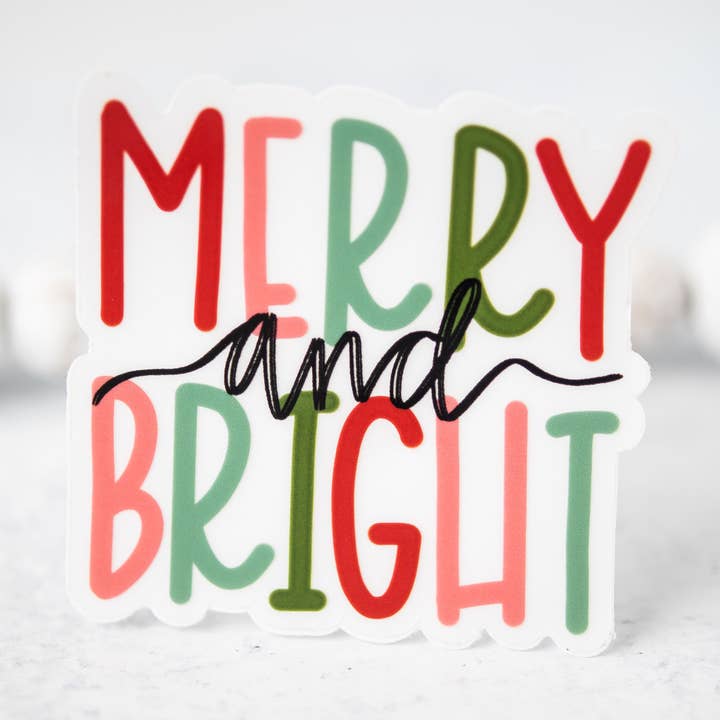 Merry + Bright Clear Sticker, 3x3 in. for wholesale by Savannah and James Co