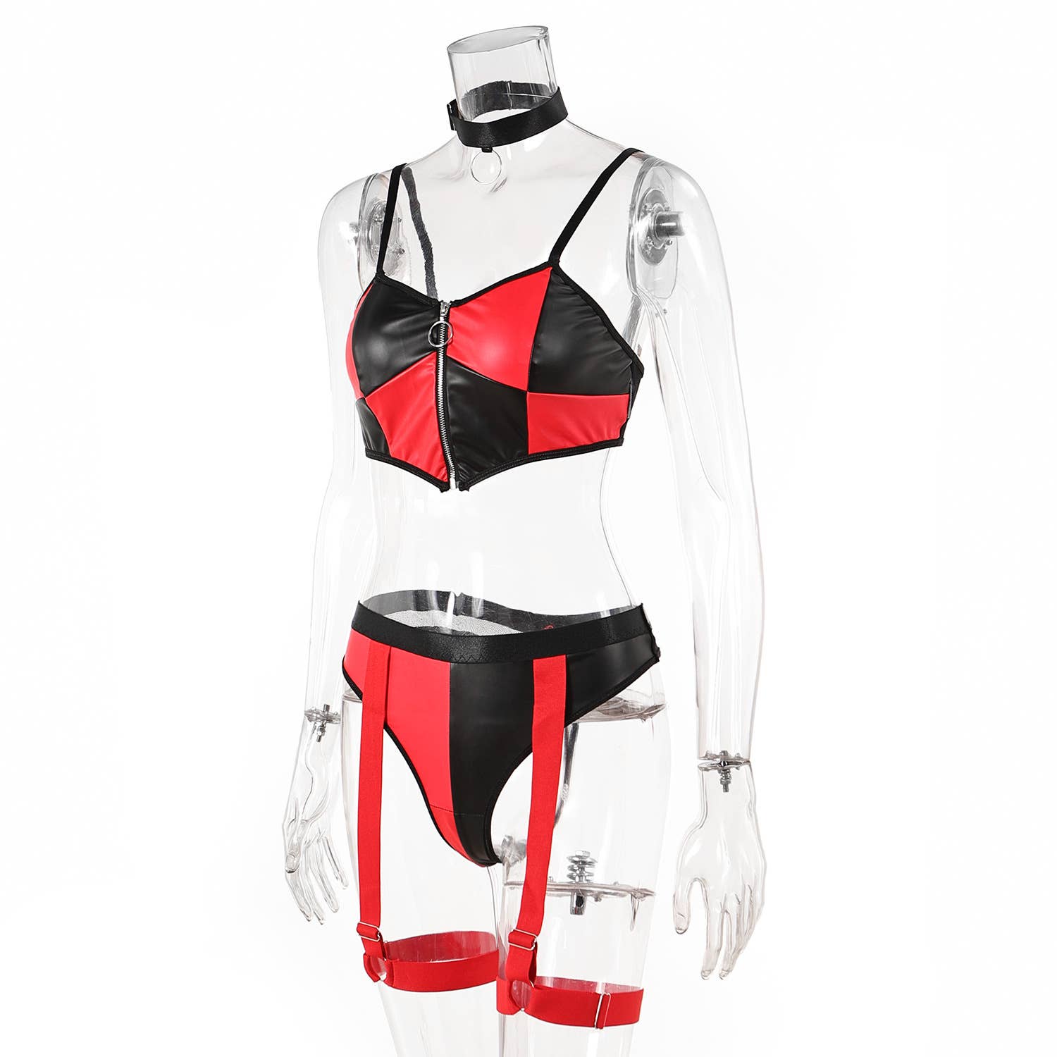 Black Sexy Leather Zipper Color Matching Underwear Suit for wholesale on Faire7