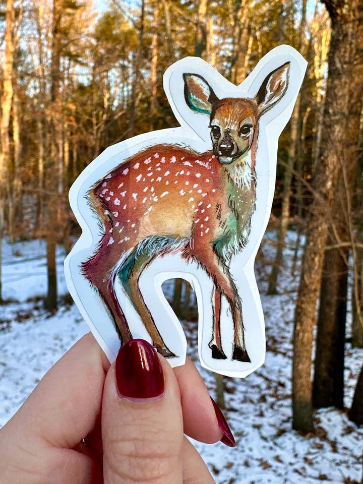 Handsketched Watercolor and Ink Fawn Vinyl Decal for wholesale by S.Fenerty Art
