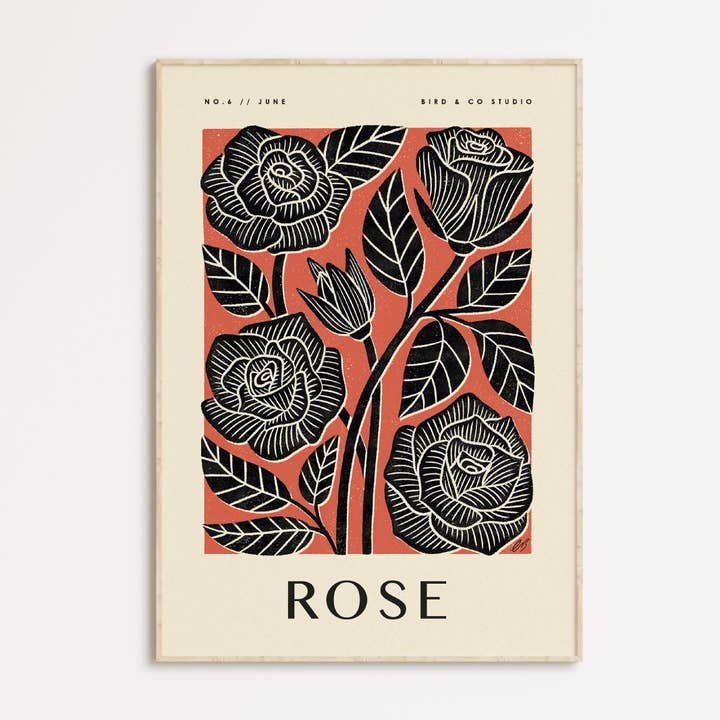 June Rose | Botanical Birth Flower Art Print for wholesale by Bird & Co Studio