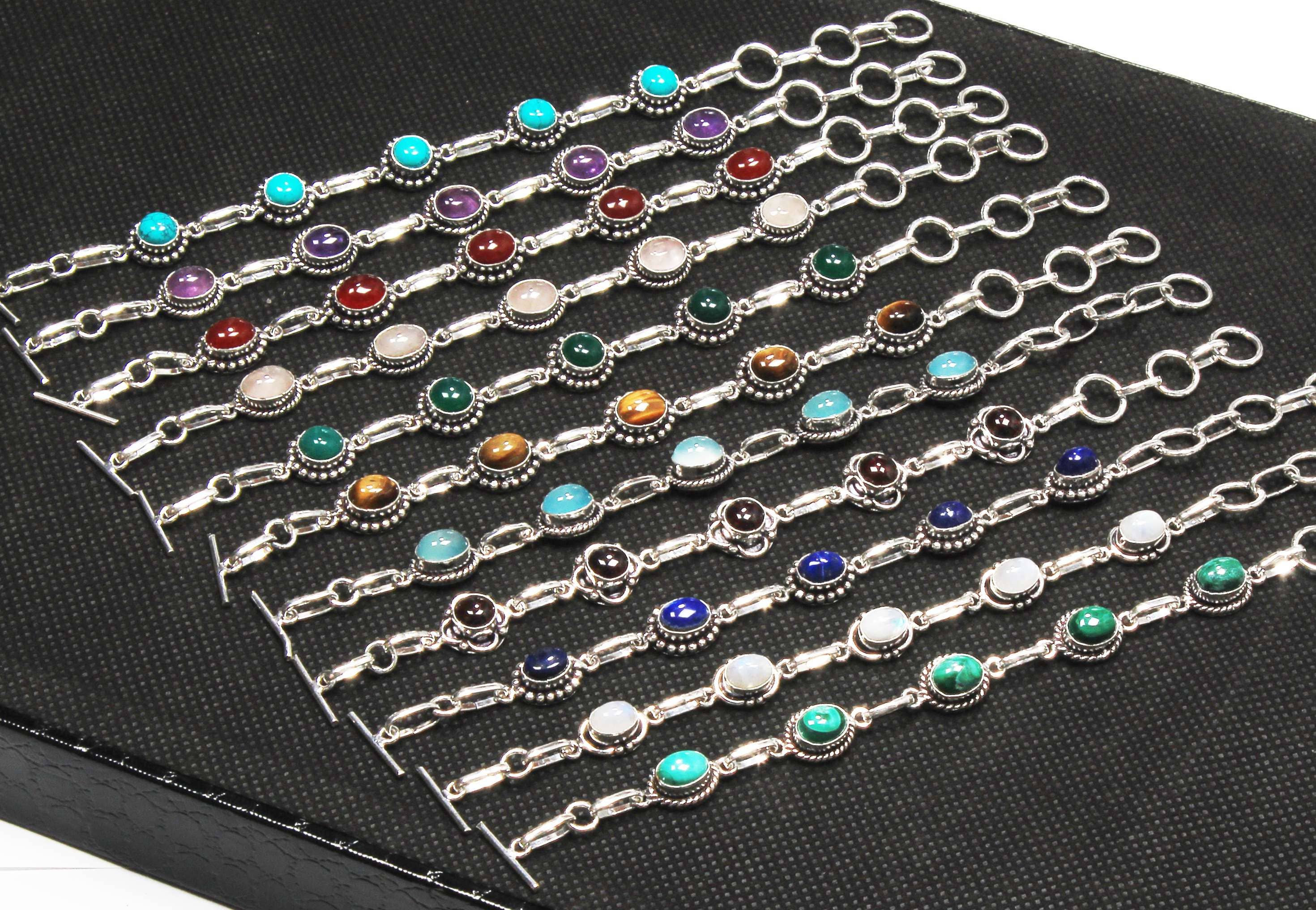 Handmade Jewels - Wholesale Link & Chain Bracelet - Natural Multi Color Gemstone Handmade Chain Bracelets For Women Wholesale Lot Assorted Crystal Silver Plated Bracelets3