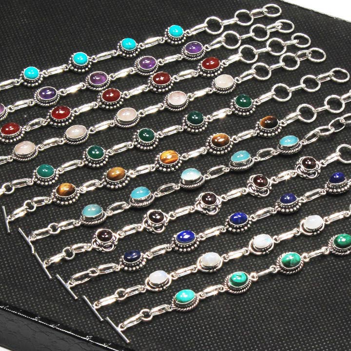 Handmade Jewels - Wholesale Link & Chain Bracelet - Natural Multi Color Gemstone Handmade Chain Bracelets For Women Wholesale Lot Assorted Crystal Silver Plated Bracelets3