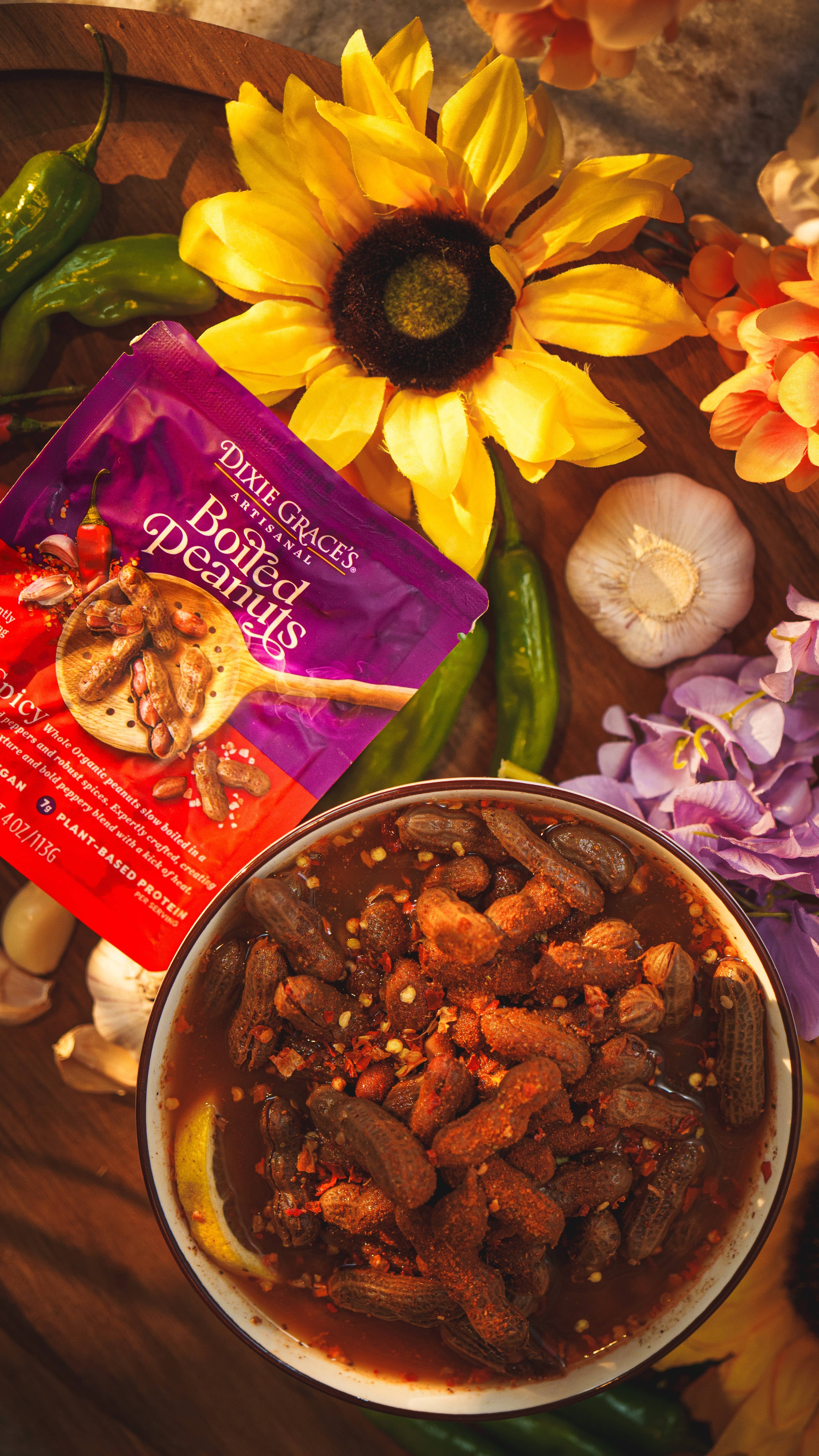 Dixie Grace's Boiled Peanuts - Wholesale Nuts - Dixie Grace's Boiled Peanuts 4oz Hot & Spicy - 12-ct Case5