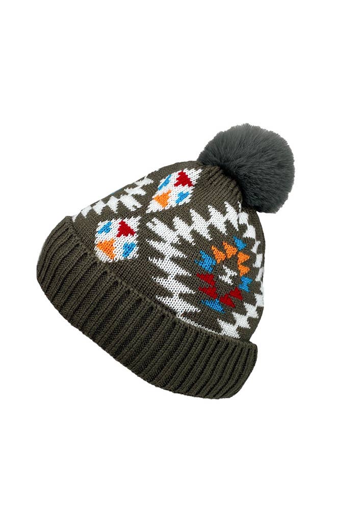 UNISHE – Großhandel Beanie – Damen – Aztekische Strickmütze mit Pompon im Westernstil MOQ 3 Stück ZZKF3055