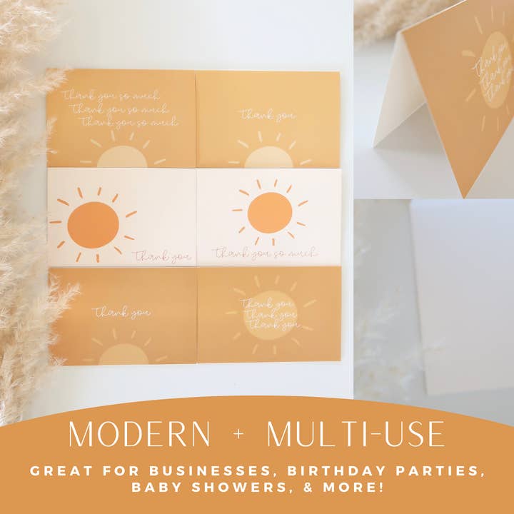 Lain & Lou - Vente Cartes de remerciements - Cartes de remerciement Boho Sun en vrac | Paquet de 30 avec enveloppes4